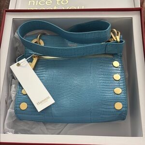 Hammitt Teacup Blue Tony (sm)Crossbody Bag with Gold Accents